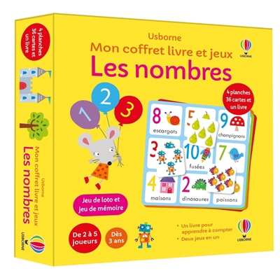 nombres (Les): mon coffret livre et jeux : jeu de loto et jeu de mémoire | Mathématique