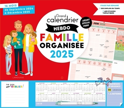 Grand calendrier hebdo Famille organisée 2025 | Agenda et Calendrier et journaux intime