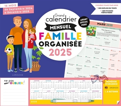 Grand calendrier mensuel Famille organisée 2025 : De septembre 2024 à décembre 2025 | Agenda et Calendrier et journaux intime