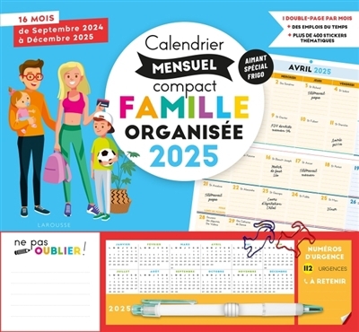Calendrier mensuel compact famille organisée 2025 : De septembre 2024 à décembre 2025 | Agenda et Calendrier et journaux intime