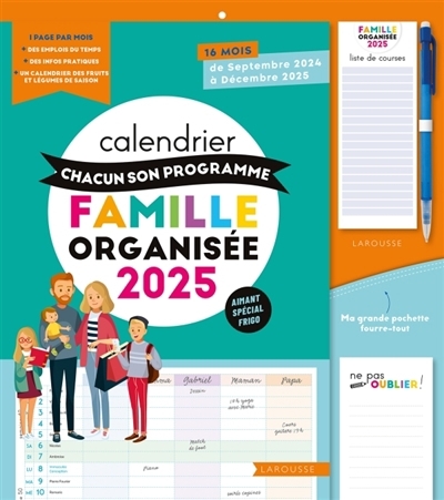 Calendrier Chacun son programme Famille organisée 2025 : De septembre 2024 à décembre 2025 | Agenda et Calendrier et journaux intime