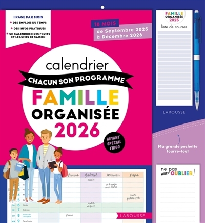 Calendrier Chacun son programme Famille organisée 2026 : De septembre 2025 à décembre 2026 | 