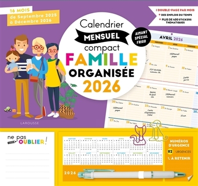 Calendrier mensuel compact famille organisée 2026 : De septembre 2024 à décembre 2025 | 