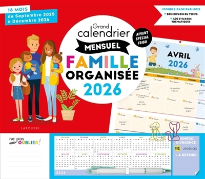Grand calendrier mensuel Famille organisée 2026 : De septembre 2025 à décembre 2026 | 