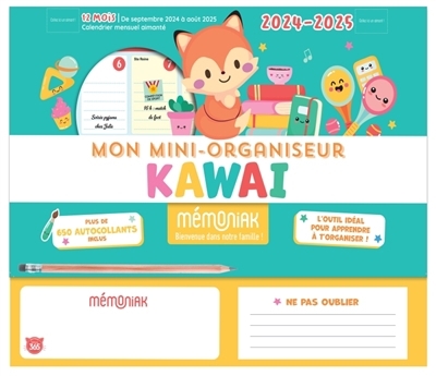 Mon mini-organiseur kawai 2024-2025 : de septembre 2024 à août 2025 | Agenda et Calendrier et journaux intime