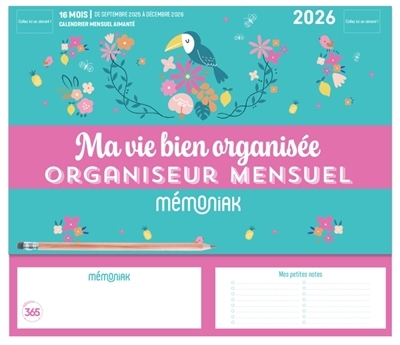 Ma vie bien organisée : organiseur mensuel Mémoniak 2026 : 16 mois, de septembre 2025 à décembre 2026 | 
