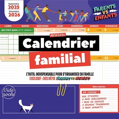 Calendrier familial mensuel : l'outil indispensable pour s'organiser en famille : septembre 2025-décembre 2026 | 