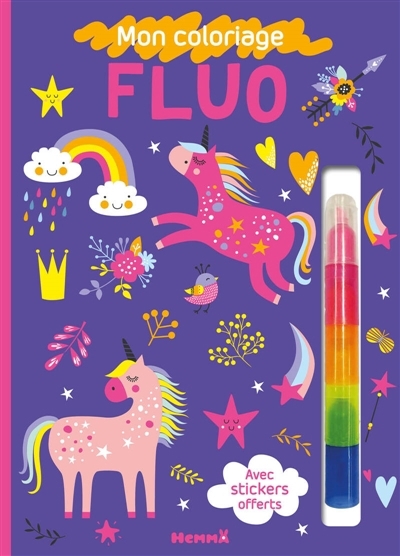 Mon coloriage fluo (Licornes) : Avec stickers offerts | 