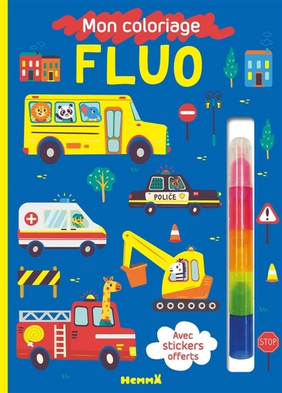 Mon coloriage fluo (Véhicules) : Avec stickers offerts | 