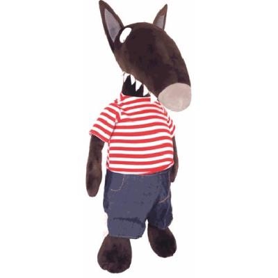 Peluche P'tit Loup Taille Moyenne (Habillé Chandail Rayé + Jeans) | Peluche et marionnette