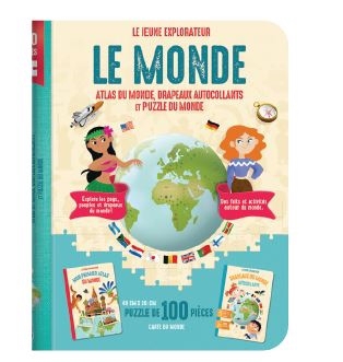 Le jeune explorateur - Le monde : atlas du monde, drapeaux autocollants et puzzle du monde | Histoire et géographie