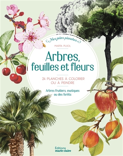 Arbres, feuilles et fleurs : 24 planches à colorier ou à peindre : arbres fruitiers, exotiques ou des forêts | Pujol, Marta (Auteur)